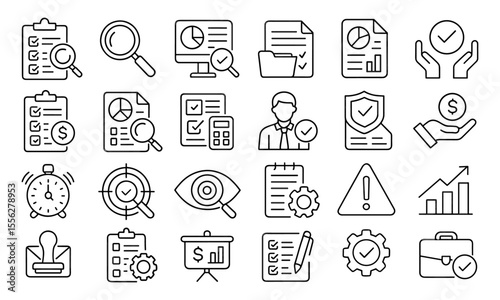 Business Audit Line Editable Icons set, vector illustration in modern thin line style for inspecting, compliance, finance, checklist, review, control, assessment, monitoring, infographic, analysis