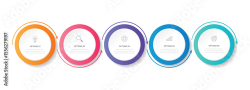 Modern minimalist elegant clean circular 5 steps editable infographic design template vector