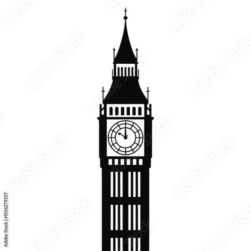 Big Ben Clock Tower Silhouette London Landmark Black and White