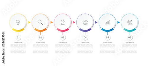 Minimal Business Infographics template. Timeline with 6 steps, options and marketing icons .Vector linear infographic with two circle conected elements. Can be use for presentation.