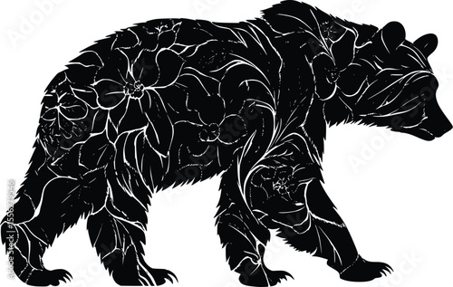Elegant Floral Bear Vector Silhouette Illustration Design
