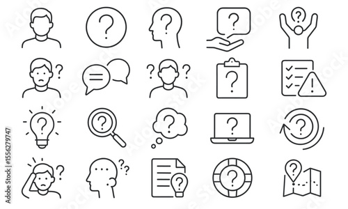 Question Editable Icons Set, vector illustration in modern thin line style of confusion, mystery, ask, doubt, conversation, research, faq, help, advise, stroke, outline, iconset, business
