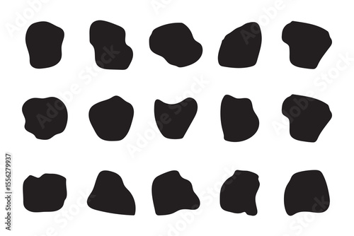 Random blob circles silhouette icon set. An arrangement of black organic shapes. vector .PNG .