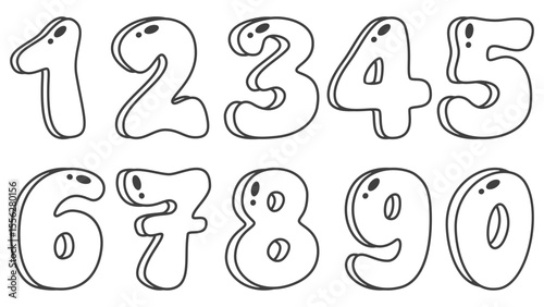 Number icon. place numbers doodle hand drawn icon set. Outline drawing number 1, 2, 3, 4, 5, 6, 7, 8, 9 line clipart symbol.