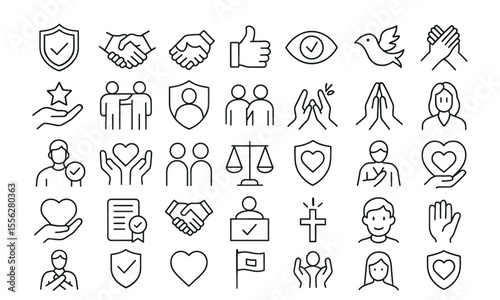 Trust Line Editable Icons set. Vector illustration in modern thin line style of honesty, confidence, trustworthy, friendship, truth, faith, sincerity, reputation, responsibility