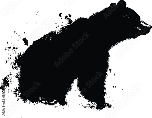 Vector grunge style bear silhouette ink splatter design element