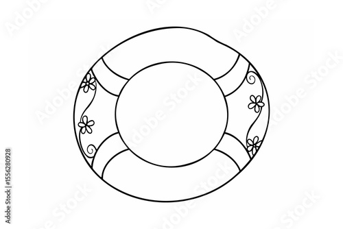 Black and white life preserver with floral and swirl details