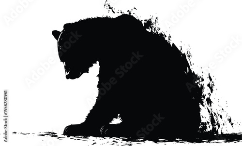 Grizzly Bear Cub Vector Silhouette Ink Splatter Art