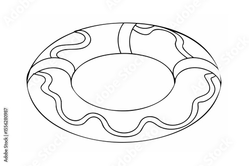 Black and white life preserver one line drawing on white background