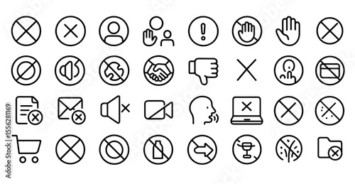 Blocked Line Editable Icon Set, objection, deny, refuse, error, no entry, halt, block, shield, spam, ban, closed, refusal, reject, prohibited, say no, restricted, forbidden, web, website, navigation