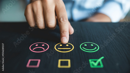 Customer chooses neutral face on a feedback scale indicating their satisfaction level