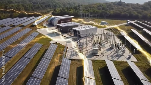 Solar Farm and Electrical Substation: Sustainable Energy Transmission