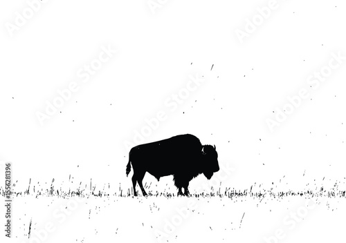 Serene Bison Silhouette Vector Illustration Grayscale Artwork