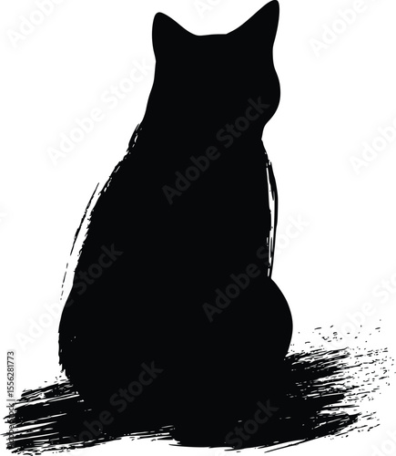 Elegant Black Cat Vector Silhouette Artistic Ink Design