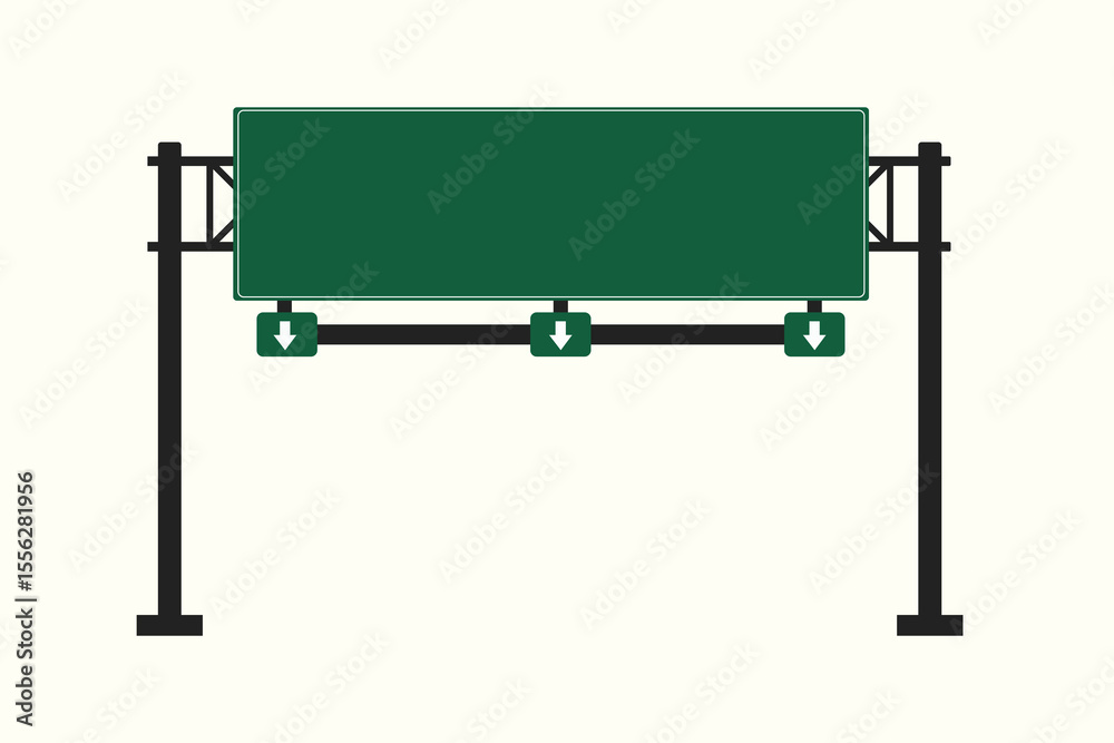 Obraz premium Flat Vector Green Highway Sign with Downward Arrows
