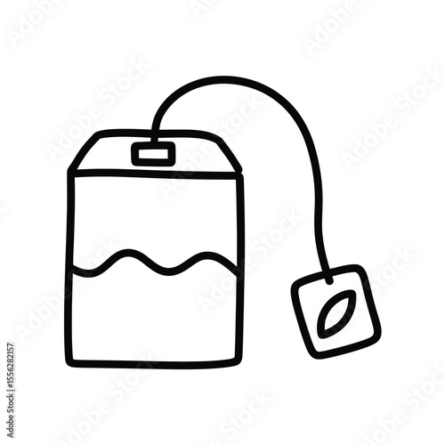 Simple Line Art Illustration of a Tea Bag on White Background