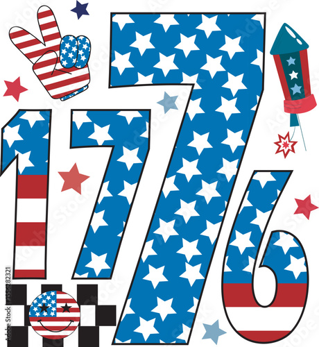 1776 USA retro checkered t-shirt design, Independence Day
