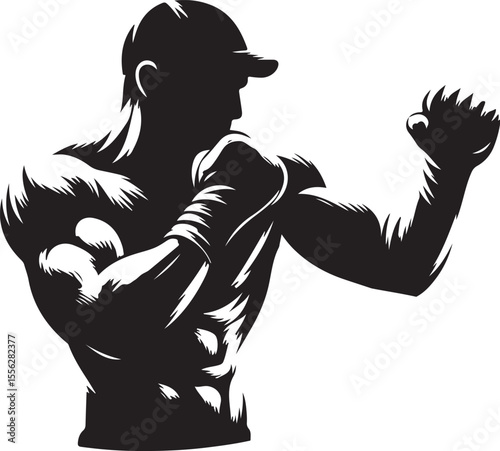  Stylized silhouette of a boxer delivering a powerful punch, encircled by dynamic lines, symbolizing energy, strength, and focus.