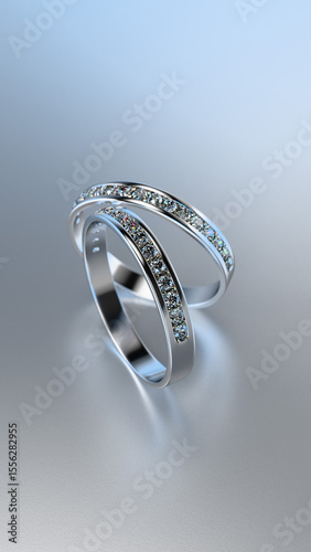 3d Render illustration sparkling ring with diamonds , precious gems illustration on white background, reflecting brilliance, elegant setting
