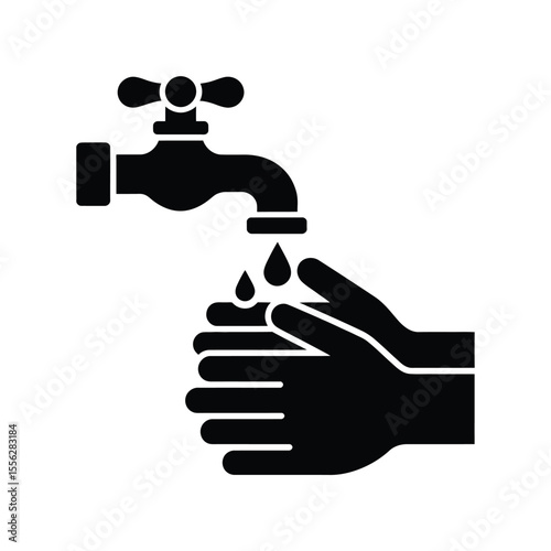 Washing hands with water under tap icon black glyph