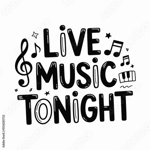 Hand Drawn Live Music Tonight Illustration with Musical Elements