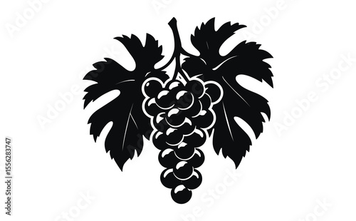 Grapes and Leaves Silhouette Vector Illustration

