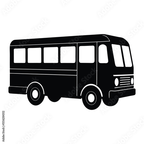 Distinctive black silhouette of a tour bus with visible windows and wheels representing travel and transportation