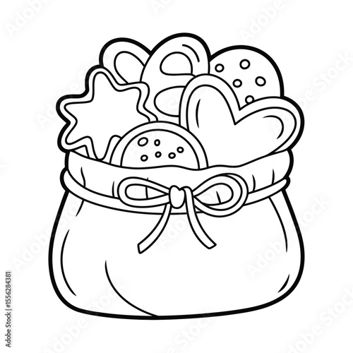 Bag of Christmas Cookies Outline for Coloring Book or Page