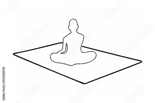 Black and white line drawing of person meditating on a mat