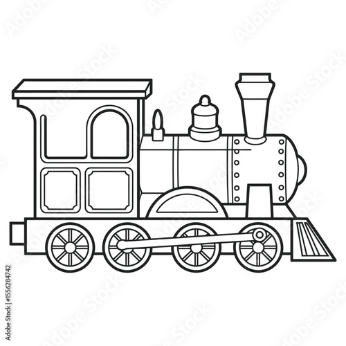 Vintage Steam Train Outline Illustration for Coloring Book or Design