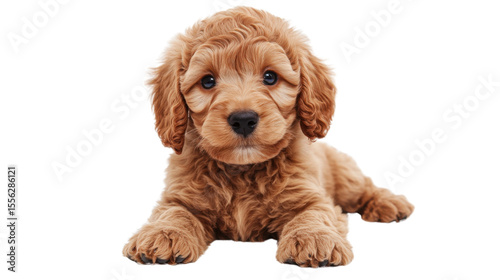 goldendoodle puppy on white background