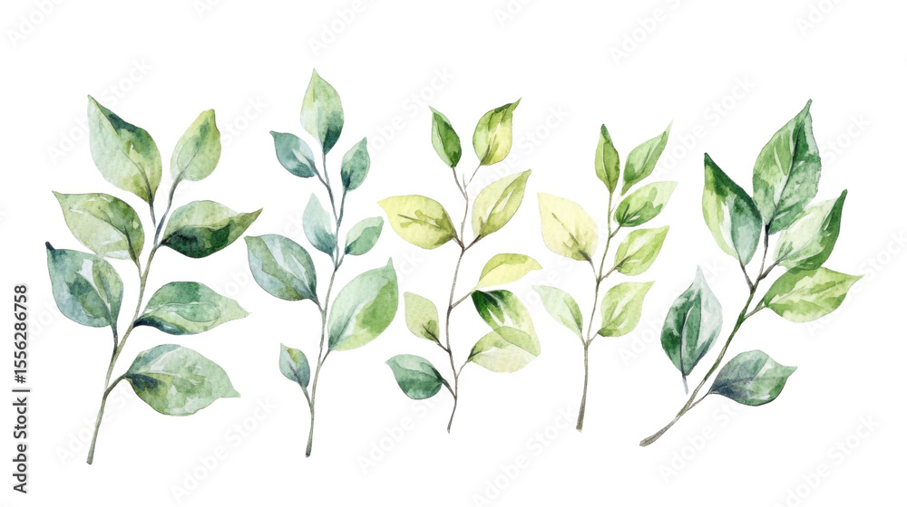 Obraz premium different branches of leafes on white background