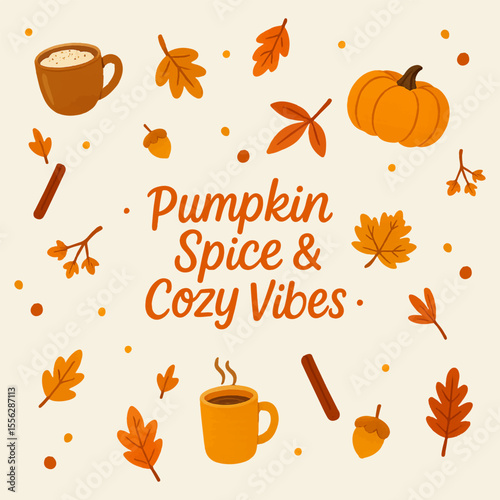 Pumpkin Spice and Cozy Vibes autumn illustration