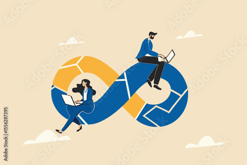 Devops, development operation for agile software development, working cycle to operate and support professional software management concept, business people working with computer on Devops cycle.