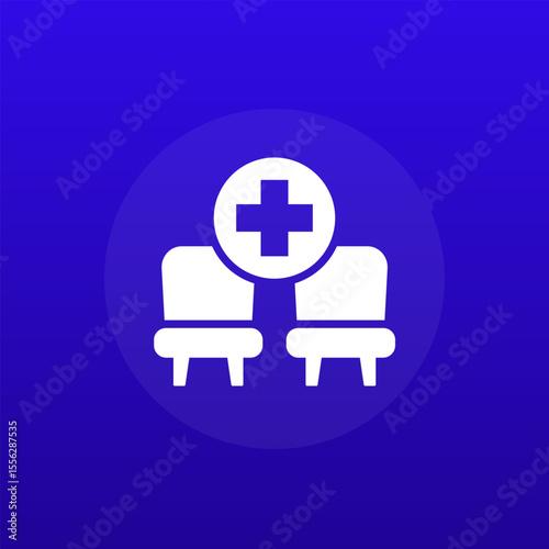 Waiting room in hospital icon, vector