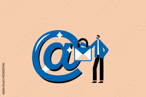 Email security protection, safety system to defend cyber attack, spam or data leak, data encryption technology concept, confidence businessman standing with strong padlock security on email symbol.