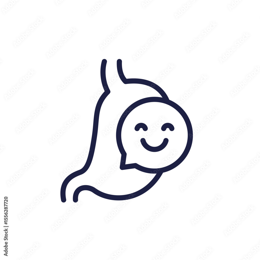 good digestion icon with stomach, line pictogram on white good digestion icon with stomach, line pictogram on white