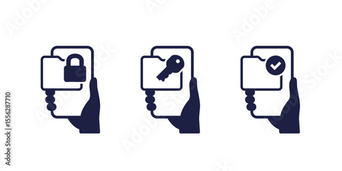 locked folder icons with smart phone in hand