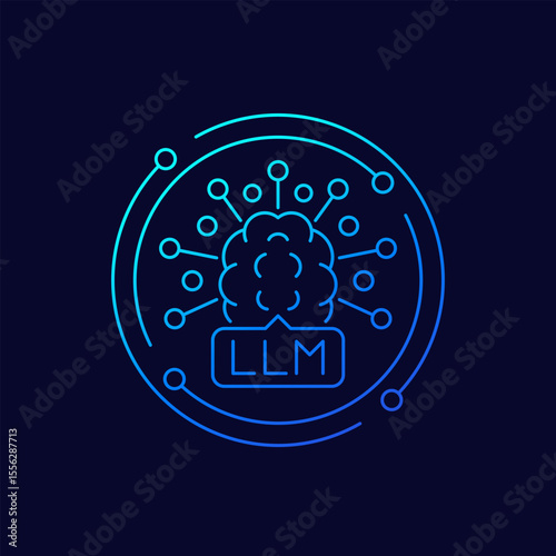 LLM icon, Large Language Model, Artificial Intelligence and Machine Learning linear design