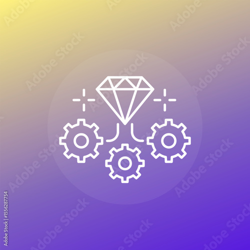 Operational excellence icon with diamond and gears, line design