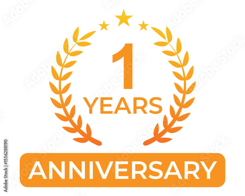 1 Years Anniversary Flat Silver and Golden Vector Icons for Celebration and Wedding Invitations,