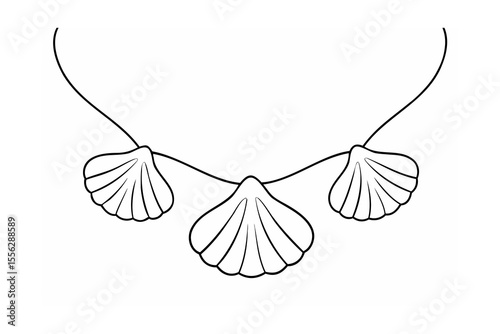 Black and white seashell necklace illustration on white background