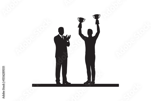 Winner Holding Trophies Man with Trophies and Applause Silhouette