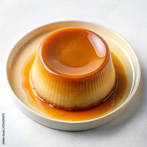 op View of Classic Brazilian Pudim de Leite Condensado on Plate