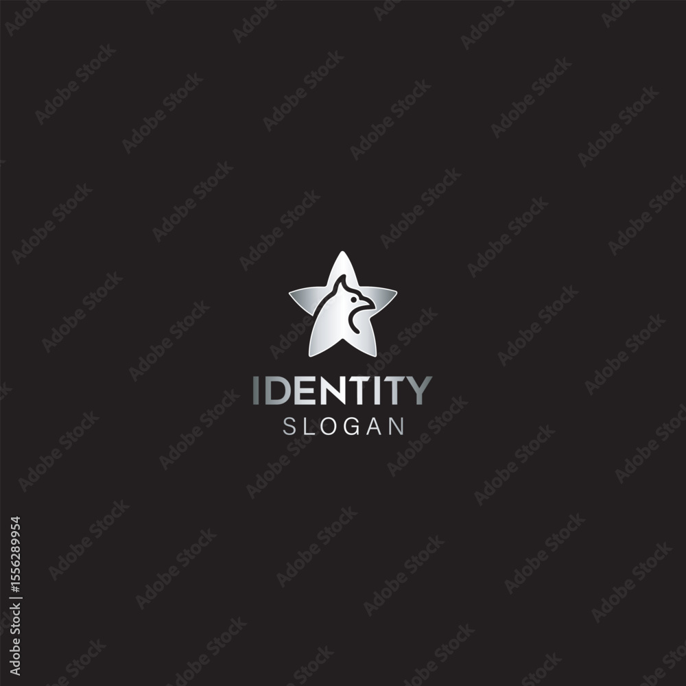Obraz premium Silver Rooster or Phoenix Head in Star Logo with black background. 