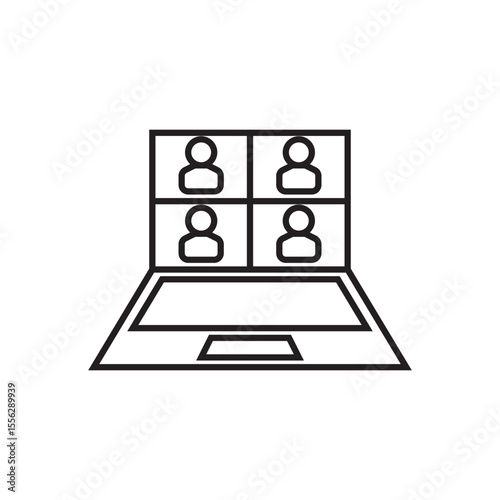 Online conference icon. Laptop with participants grid, perfect for virtual meeting or webinar platforms.