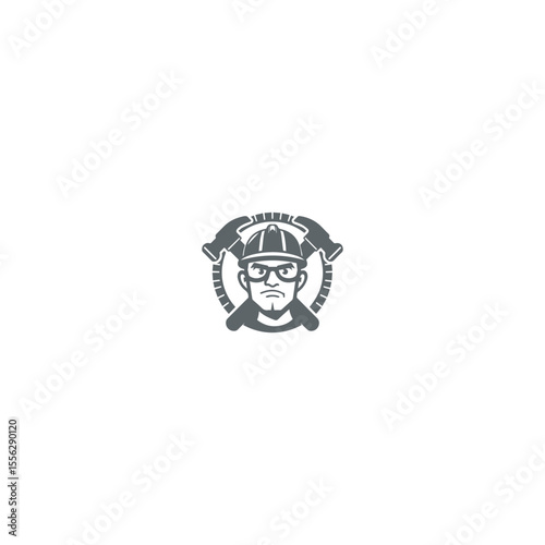 Builder Logo with Crossed Hammers Monogram with white background. 