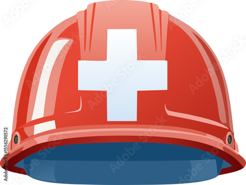 Casque rouge de secouriste illustré