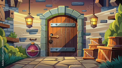 Weathered wood and ornate stone frame an old door in the city, hinting at a cozy, historic interior with a warm hearth