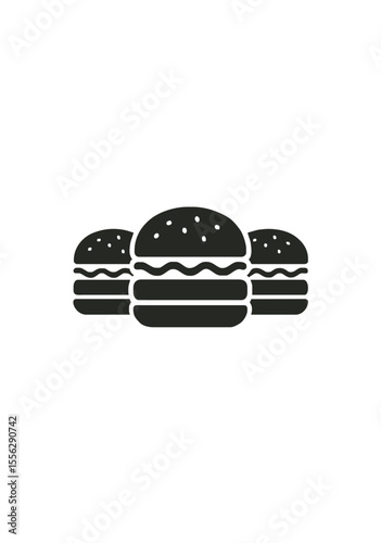 Silhouette Icons of Three Classic Hamburgers with Sesame Buns Representing Fast Food, Junk Food Culture, and American Cuisine
